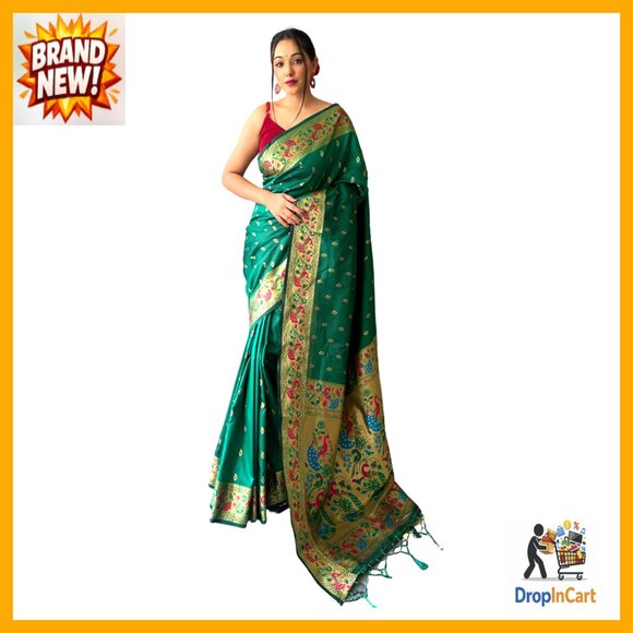 Elegant Kanjivaram Silk Saree with Blouse Piece Jacquard Woven Festival Wedding